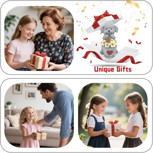 Napelemes kerti lámpás kutya szobor virággal 23cm