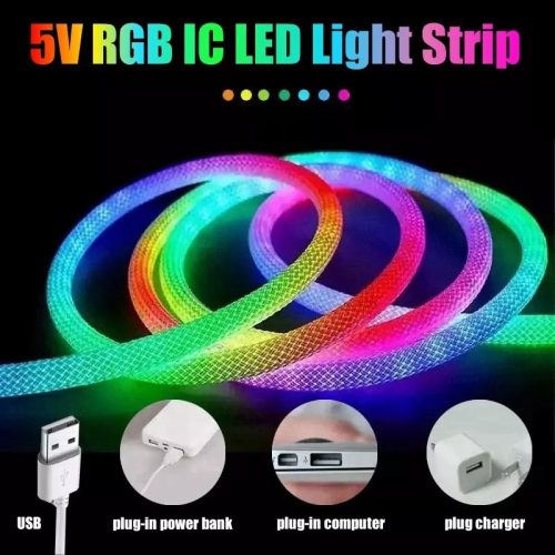 RGBIC Kerek Fonott LED Fénycsík Bluetooth Alkalmazással - 5m