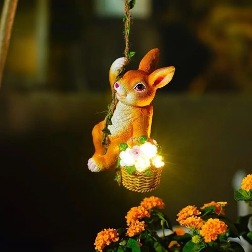  Napelemes kerti dekorációs fény - Nyuszi virágkosárral