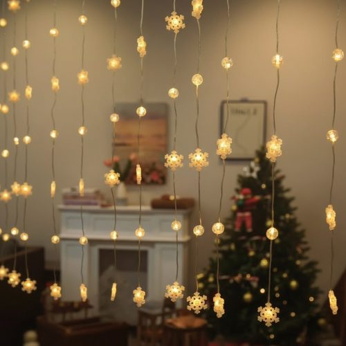 Hópehely formájú LED fényfüzér meleg fénnyel – 5m