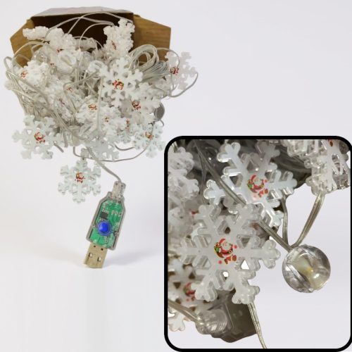 Hópehely formájú LED fényfüzér meleg fénnyel – 5m