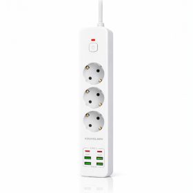   KOS-27021 túlfeszültségvédett elosztó, 3 aljzat + 4 USB + 2 Type-C 