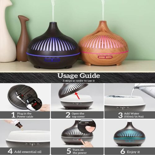 Hagyma alakú ultrahangos LED aroma diffúzor, sötét - 500ml