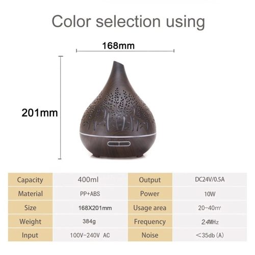 Csepp alakú ultrahangos LED aroma diffúzor, sötét - 400ml