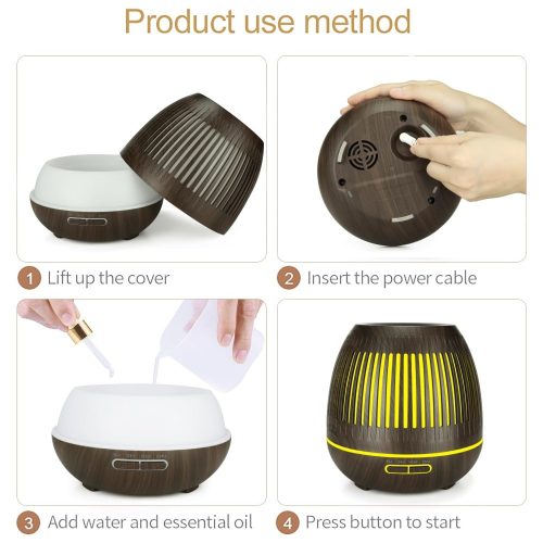 Ultrahangos LED aroma diffúzor, sötét - 400ml