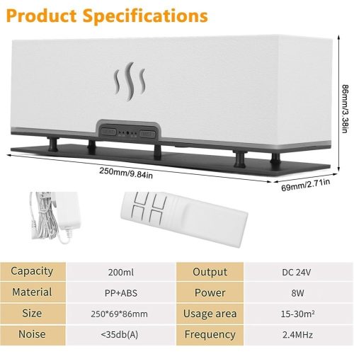 Lánghatású ultrahangos aroma diffúzor, fehér - 300ml