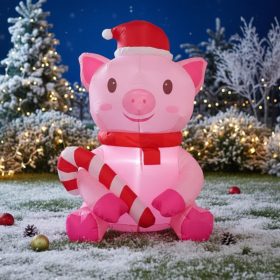   Felfújható karácsonyi malac LED világítással – 100 cm