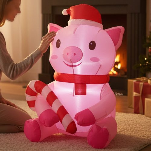 Felfújható karácsonyi malac LED világítással – 100 cm