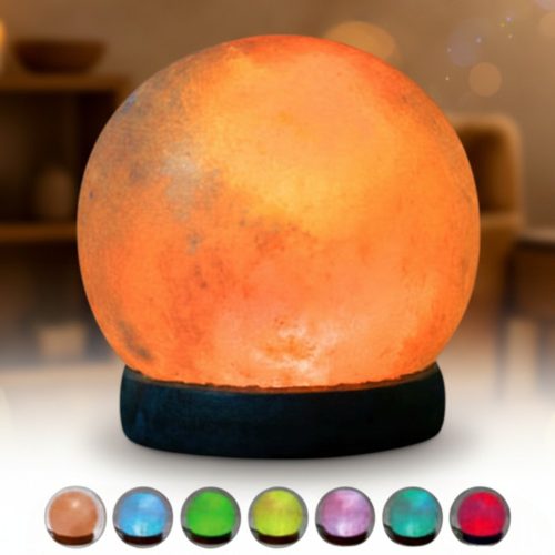 Színváltós faragott himalájai só lámpa - Gömb forma