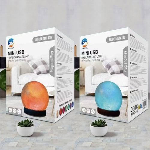 Színváltós faragott himalájai só lámpa - Gömb forma