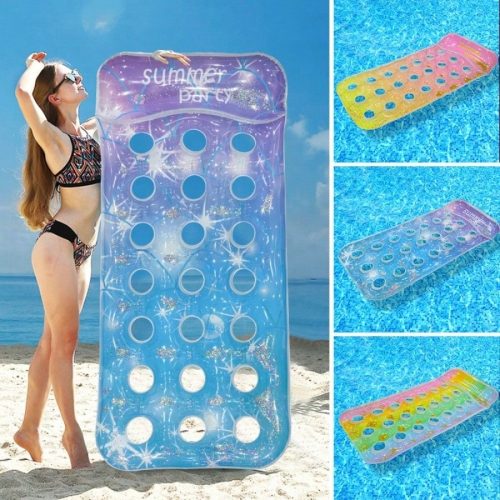 Felfújható lyukacsos strandmatrac átlátszó csillámos mintával-180x88cm