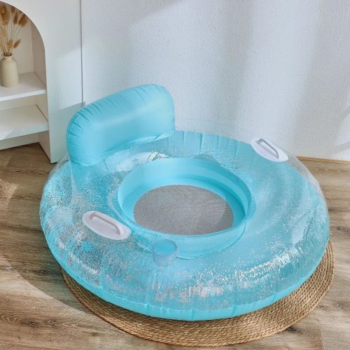 Háttámlás kerek hálós vízifotel kapszkodóval,kék - 100cm