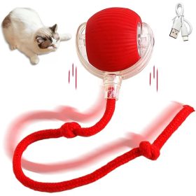 Kisállat interaktív csíkos gurulólabda kötéllel, piros