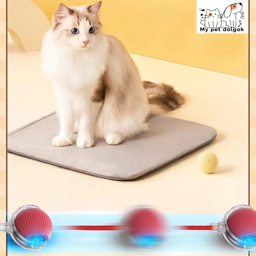 Kisállat interaktív csíkos gurulólabda kötéllel, piros