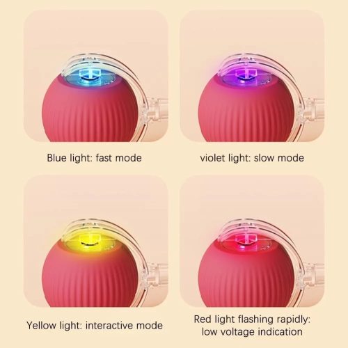 Kisállat interaktív csíkos gurulólabda kötéllel, piros