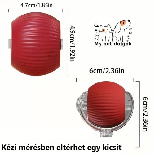 Kisállat interaktív csíkos gurulólabda kötéllel, piros